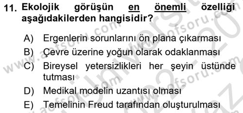 Bireylerle Sosyal Hizmet Dersi 2022 - 2023 Yılı Yaz Okulu Sınav Soruları 11. Soru