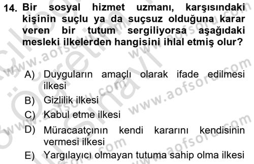 Bireylerle Sosyal Hizmet Dersi 2022 - 2023 Yılı Yaz Okulu Sınav Soruları 14. Soru