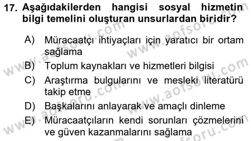 Bireylerle Sosyal Hizmet Dersi 2022 - 2023 Yılı Yaz Okulu Sınav Soruları 17. Soru