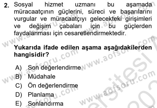 Bireylerle Sosyal Hizmet Dersi 2022 - 2023 Yılı Yaz Okulu Sınav Soruları 2. Soru