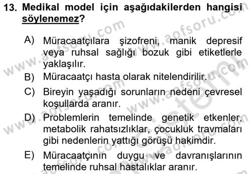 Bireylerle Sosyal Hizmet Dersi 2024 - 2025 Yılı (Vize) Ara Sınav Soruları 13. Soru