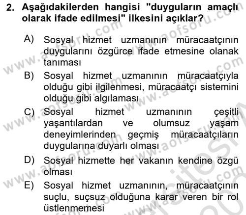 Bireylerle Sosyal Hizmet Dersi 2024 - 2025 Yılı (Vize) Ara Sınav Soruları 2. Soru