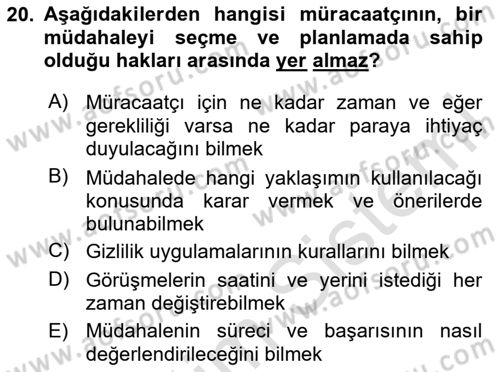 Bireylerle Sosyal Hizmet Dersi 2024 - 2025 Yılı (Vize) Ara Sınav Soruları 20. Soru
