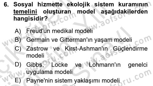 Bireylerle Sosyal Hizmet Dersi 2024 - 2025 Yılı (Vize) Ara Sınav Soruları 6. Soru