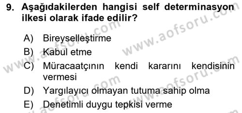 Bireylerle Sosyal Hizmet Dersi 2024 - 2025 Yılı (Vize) Ara Sınav Soruları 9. Soru