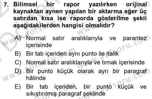 Sosyal Hizmette Kayıt Tutma Ve Rapor Yazma Dersi 2021 - 2022 Yılı (Final) Dönem Sonu Sınav Soruları 7. Soru