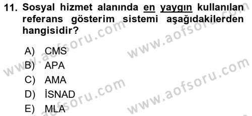 Sosyal Hizmette Kayıt Tutma Ve Rapor Yazma Dersi 2021 - 2022 Yılı Yaz Okulu Sınav Soruları 11. Soru