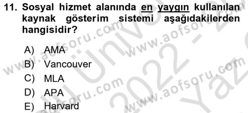 Sosyal Hizmette Kayıt Tutma Ve Rapor Yazma Dersi 2022 - 2023 Yılı Yaz Okulu Sınav Soruları 11. Soru