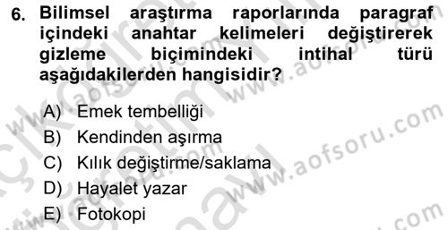 Sosyal Hizmette Kayıt Tutma Ve Rapor Yazma Dersi 2022 - 2023 Yılı Yaz Okulu Sınav Soruları 6. Soru