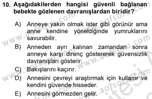 İnsan Davranışı Ve Sosyal Çevre 1 Dersi 2017 - 2018 Yılı (Vize) Ara Sınav Soruları 10. Soru
