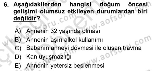 İnsan Davranışı Ve Sosyal Çevre 1 Dersi Ara Sınavı Deneme Sınav Soruları 6. Soru