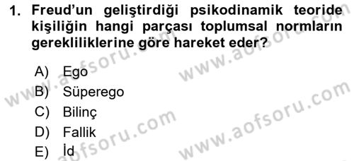 İnsan Davranışı Ve Sosyal Çevre 1 Dersi 2017 - 2018 Yılı (Final) Dönem Sonu Sınav Soruları 1. Soru