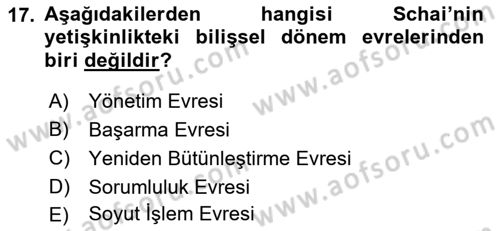 İnsan Davranışı Ve Sosyal Çevre 1 Dersi 2018 - 2019 Yılı 3 Ders Sınav Soruları 17. Soru