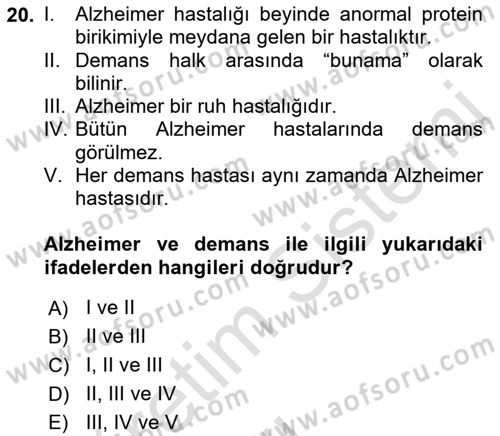 İnsan Davranışı Ve Sosyal Çevre 1 Dersi 2018 - 2019 Yılı 3 Ders Sınav Soruları 20. Soru