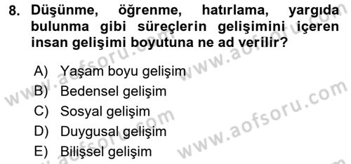İnsan Davranışı Ve Sosyal Çevre 1 Dersi 2018 - 2019 Yılı 3 Ders Sınav Soruları 8. Soru