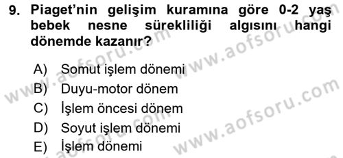 İnsan Davranışı Ve Sosyal Çevre 1 Dersi 2018 - 2019 Yılı 3 Ders Sınav Soruları 9. Soru