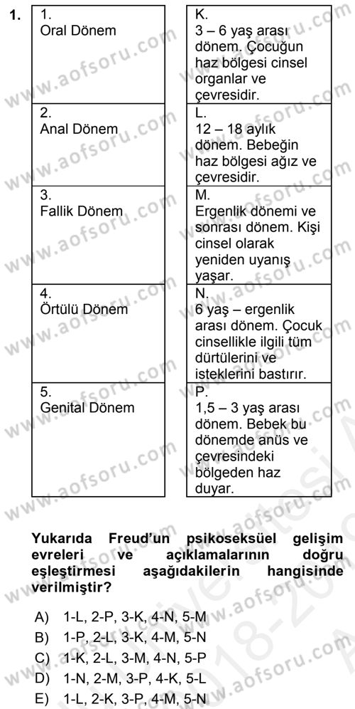 İnsan Davranışı Ve Sosyal Çevre 1 Dersi Ara Sınavı Deneme Sınav Soruları 1. Soru
