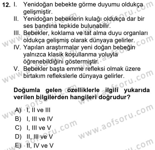 İnsan Davranışı Ve Sosyal Çevre 1 Dersi 2018 - 2019 Yılı (Vize) Ara Sınav Soruları 12. Soru