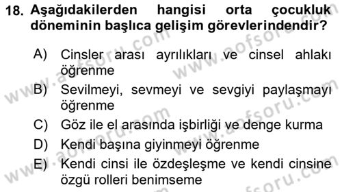 İnsan Davranışı Ve Sosyal Çevre 1 Dersi 2018 - 2019 Yılı (Vize) Ara Sınav Soruları 18. Soru