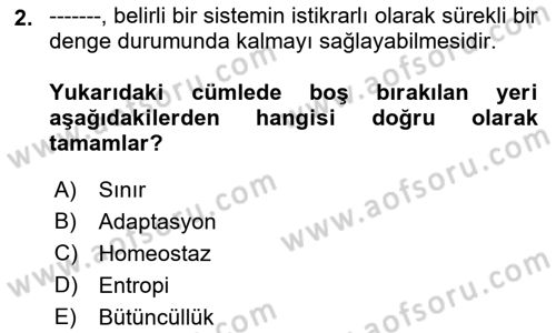 İnsan Davranışı Ve Sosyal Çevre 1 Dersi 2018 - 2019 Yılı (Vize) Ara Sınav Soruları 2. Soru