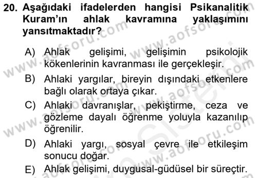 İnsan Davranışı Ve Sosyal Çevre 1 Dersi 2018 - 2019 Yılı (Vize) Ara Sınav Soruları 20. Soru