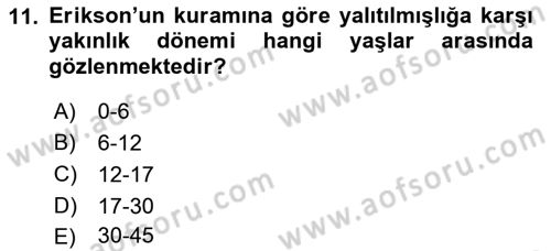 İnsan Davranışı Ve Sosyal Çevre 1 Dersi 2018 - 2019 Yılı (Final) Dönem Sonu Sınav Soruları 11. Soru