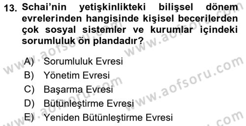 İnsan Davranışı Ve Sosyal Çevre 1 Dersi 2018 - 2019 Yılı (Final) Dönem Sonu Sınav Soruları 13. Soru