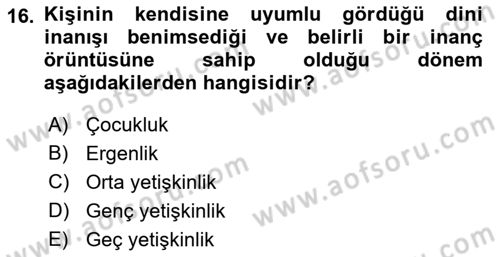 İnsan Davranışı Ve Sosyal Çevre 1 Dersi 2018 - 2019 Yılı (Final) Dönem Sonu Sınav Soruları 16. Soru
