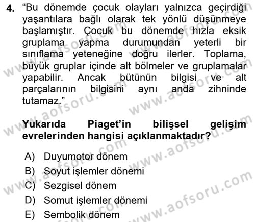 İnsan Davranışı Ve Sosyal Çevre 1 Dersi 2018 - 2019 Yılı (Final) Dönem Sonu Sınav Soruları 4. Soru