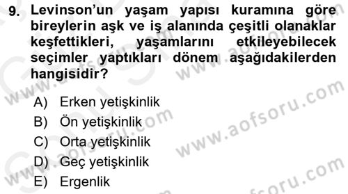 İnsan Davranışı Ve Sosyal Çevre 1 Dersi 2018 - 2019 Yılı (Final) Dönem Sonu Sınav Soruları 9. Soru