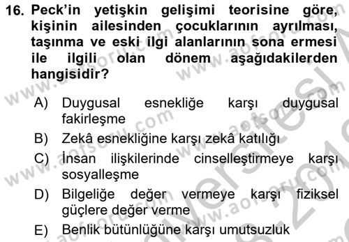 İnsan Davranışı Ve Sosyal Çevre 1 Dersi 2018 - 2019 Yılı Yaz Okulu Sınav Soruları 16. Soru