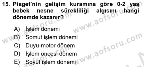 İnsan Davranışı Ve Sosyal Çevre 1 Dersi Ara Sınavı Deneme Sınav Soruları 15. Soru