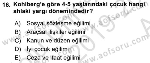 İnsan Davranışı Ve Sosyal Çevre 1 Dersi 2019 - 2020 Yılı (Vize) Ara Sınav Soruları 16. Soru