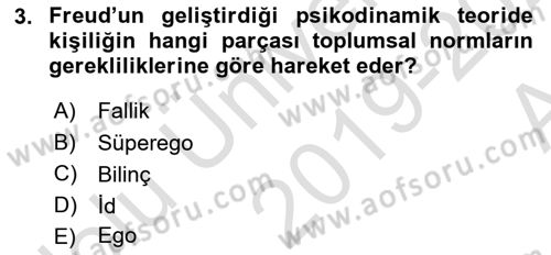 İnsan Davranışı Ve Sosyal Çevre 1 Dersi 2019 - 2020 Yılı (Vize) Ara Sınav Soruları 3. Soru