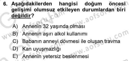 İnsan Davranışı Ve Sosyal Çevre 1 Dersi 2019 - 2020 Yılı (Vize) Ara Sınav Soruları 6. Soru