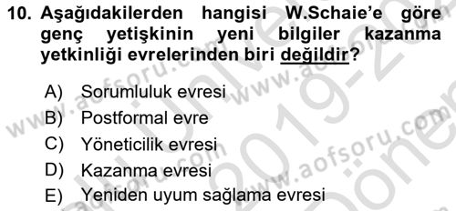 İnsan Davranışı Ve Sosyal Çevre 1 Dersi 2019 - 2020 Yılı (Final) Dönem Sonu Sınav Soruları 10. Soru