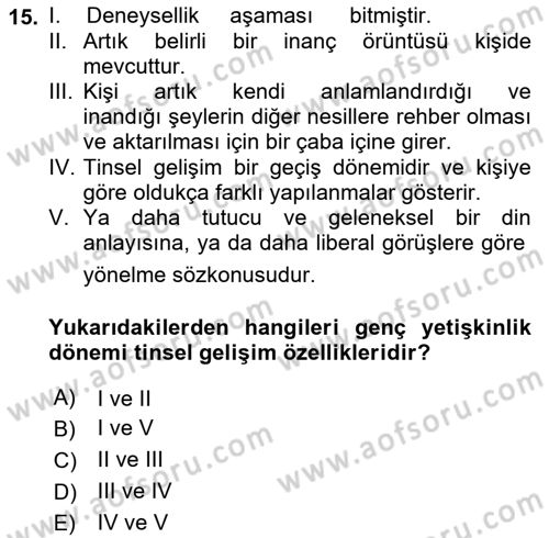 İnsan Davranışı Ve Sosyal Çevre 1 Dersi 2019 - 2020 Yılı (Final) Dönem Sonu Sınav Soruları 15. Soru