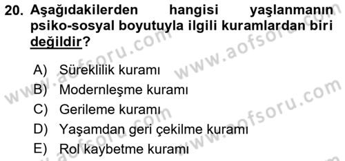 İnsan Davranışı Ve Sosyal Çevre 1 Dersi 2019 - 2020 Yılı (Final) Dönem Sonu Sınav Soruları 20. Soru