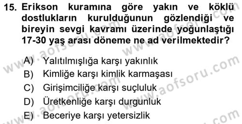 İnsan Davranışı Ve Sosyal Çevre 1 Dersi 2020 - 2021 Yılı Yaz Okulu Sınav Soruları 15. Soru