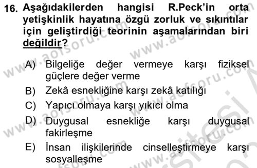 İnsan Davranışı Ve Sosyal Çevre 1 Dersi 2020 - 2021 Yılı Yaz Okulu Sınav Soruları 16. Soru