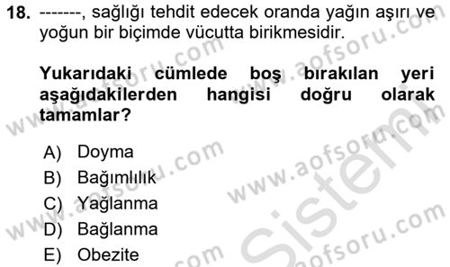 İnsan Davranışı Ve Sosyal Çevre 1 Dersi 2020 - 2021 Yılı Yaz Okulu Sınav Soruları 18. Soru