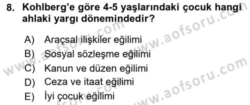 İnsan Davranışı Ve Sosyal Çevre 1 Dersi 2020 - 2021 Yılı Yaz Okulu Sınav Soruları 8. Soru