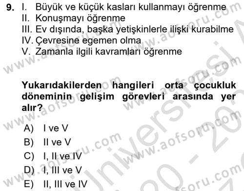 İnsan Davranışı Ve Sosyal Çevre 1 Dersi 2020 - 2021 Yılı Yaz Okulu Sınav Soruları 9. Soru