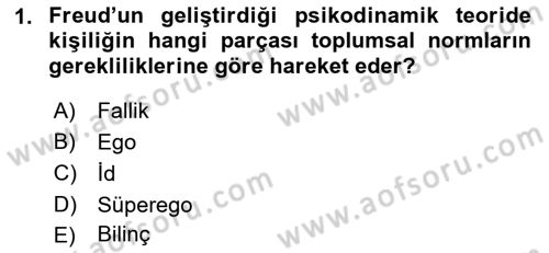 İnsan Davranışı Ve Sosyal Çevre 1 Dersi Ara Sınavı Deneme Sınav Soruları 1. Soru