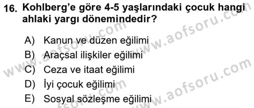 İnsan Davranışı Ve Sosyal Çevre 1 Dersi Ara Sınavı Deneme Sınav Soruları 16. Soru
