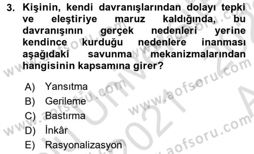 İnsan Davranışı Ve Sosyal Çevre 1 Dersi Ara Sınavı Deneme Sınav Soruları 3. Soru