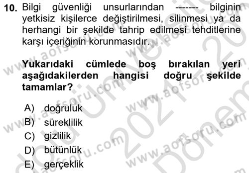 İnsan Davranışı Ve Sosyal Çevre 1 Dersi 2021 - 2022 Yılı (Final) Dönem Sonu Sınav Soruları 10. Soru
