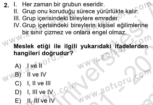 İnsan Davranışı Ve Sosyal Çevre 1 Dersi 2021 - 2022 Yılı (Final) Dönem Sonu Sınav Soruları 2. Soru