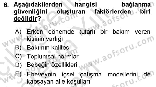 İnsan Davranışı Ve Sosyal Çevre 1 Dersi 2021 - 2022 Yılı Yaz Okulu Sınav Soruları 6. Soru