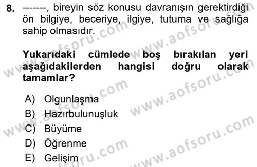 İnsan Davranışı Ve Sosyal Çevre 1 Dersi 2021 - 2022 Yılı Yaz Okulu Sınav Soruları 8. Soru